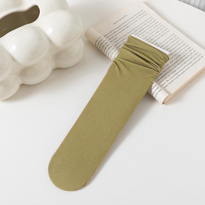 Женские белые носки до середины икры из ледяного шелка: Тонкий, Однотонный, Вельвет, Весна/Лето