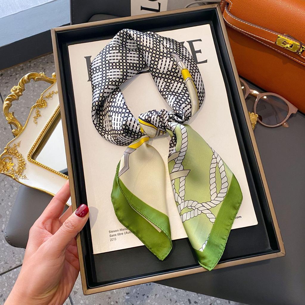 Small Silk Scarf Women'S Versatile High-End Decorative Square Scarf Professional Small Scarf Simulation Silk Korean Version Streamer Bag