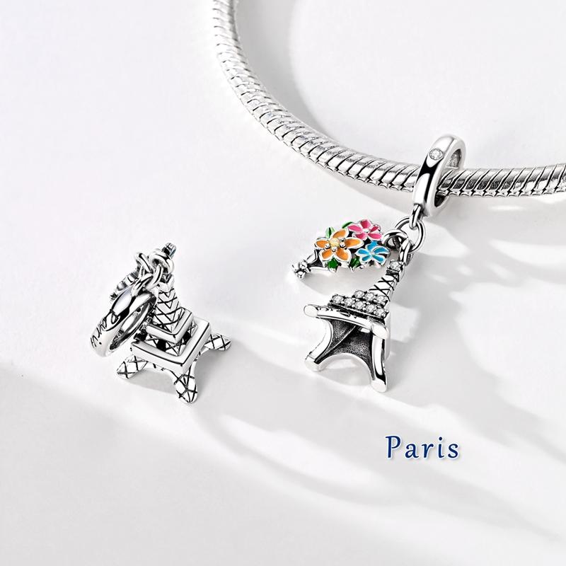 Charms Original 925 Silver Charms Beads Paris Eiffel Tower Church Charm for Bracelet Pendant Dangle Women Jewelry Gift