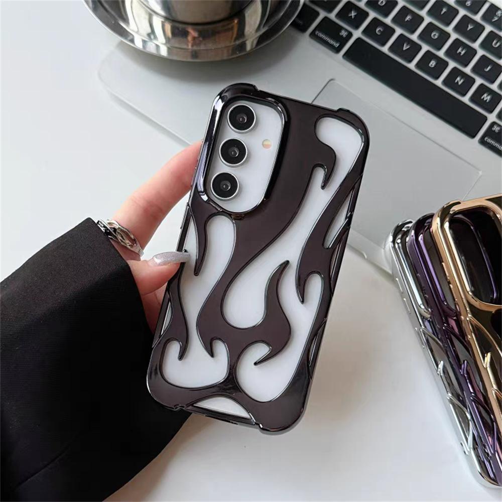 Чехол с 3D-рисунком пламени с покрытием для Samsung S25 S24 Plus S22 S23 Ultra A16 A06 A55 A15 A54 A14 Модный полый противоударный чехол