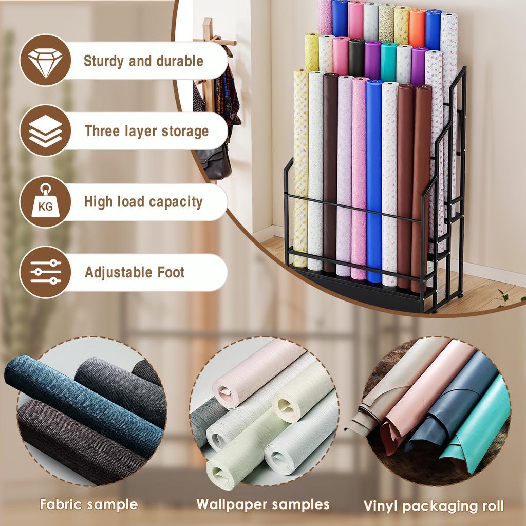 Craft Roll Storage and Organizer 3 Tier Heavy Duty Metal Storage Display Rack for Car Window Film PVC Film Tablecloth