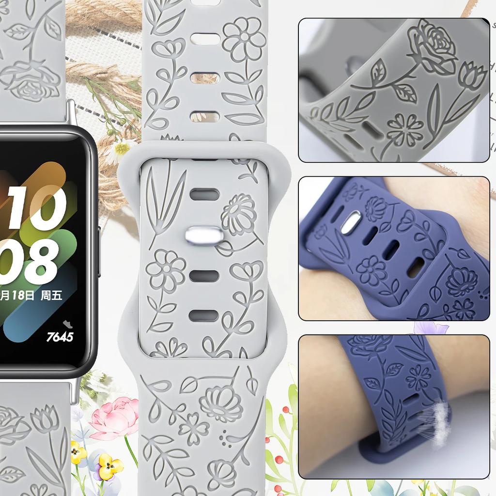 Ремешок с принтом для Samsung Galaxy Fit 3, силиконовый браслет с гравировкой для Samsung Galaxy Fit 3, цветочный браслет