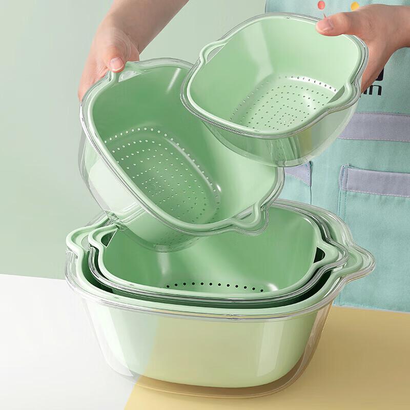 Double-Layer Plastic Draining Basket Set