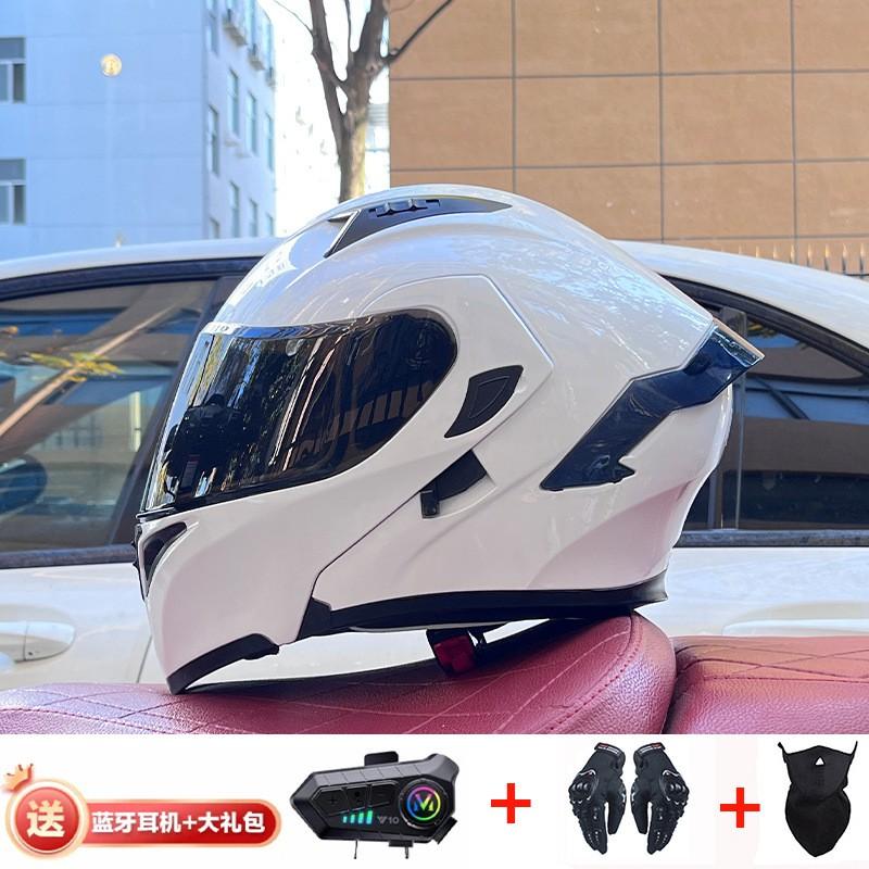 Full Face Motorcycle Helmet With Dual Visor Winter Warm Lining Bluetooth Slot Scooter Riders Men Women All Season
