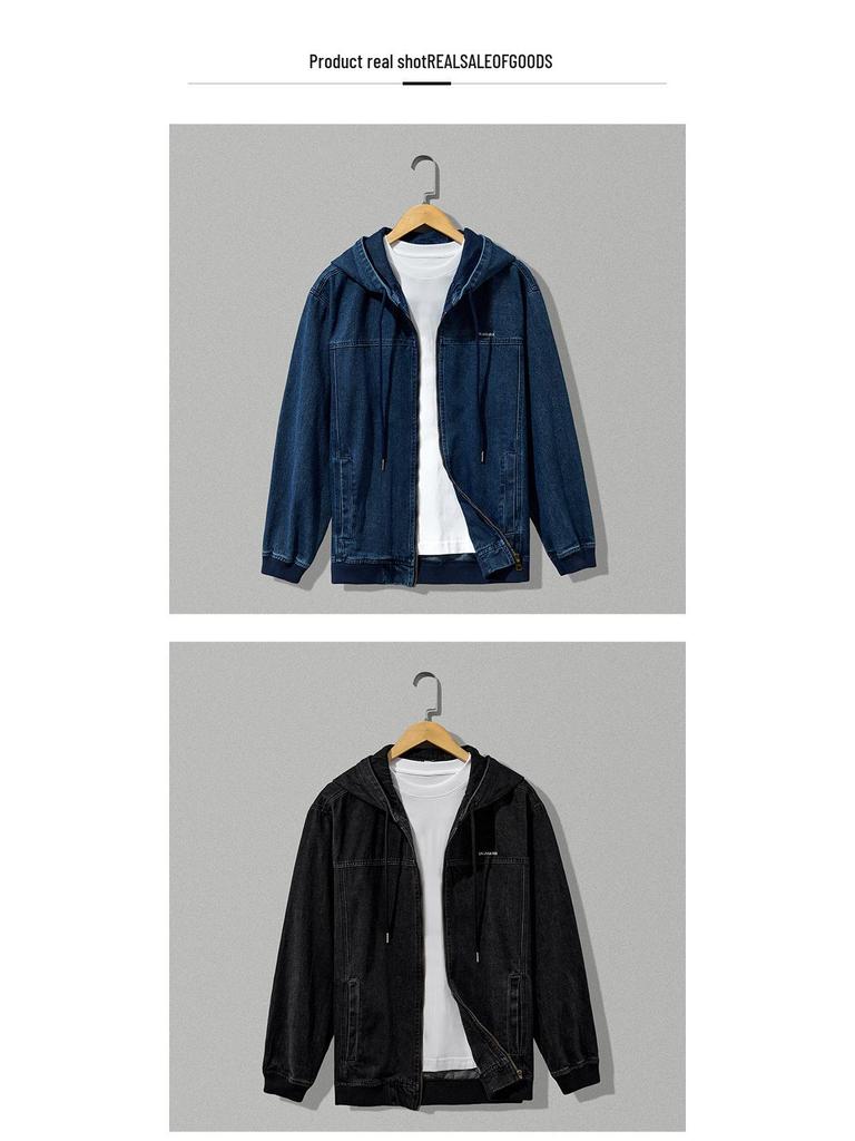W822 Men's Thickened Hooded Denim Zip-Up Jacket: Stylish, Trendy, and Versatile.