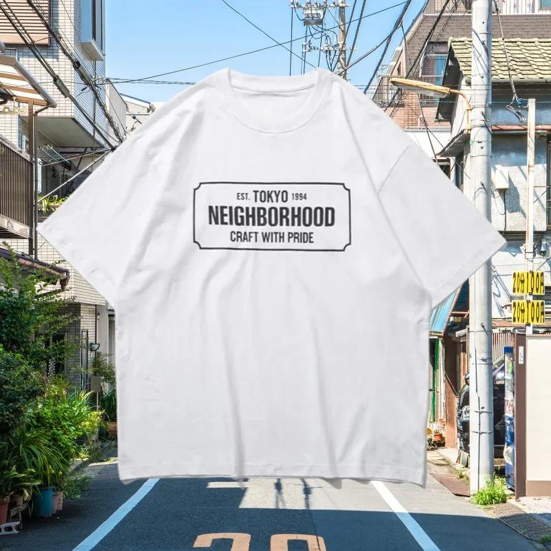 Мужская и женская футболка с принтом «2025 Tokyo Neighborhood Craft and Pride», черно-белая, NBHD, хлопок, свободная, повседневная, топ