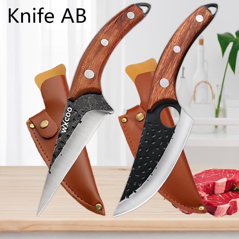 1pcs Stainless Steel Fillet Boning Knife Professional Chef's Kitchen Knife Forged Meat Cleaver Fish Slicing Knife Wooden Handle