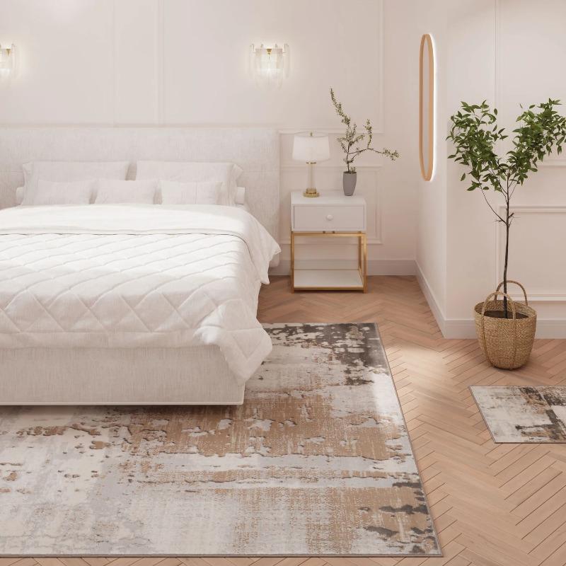Потертый Теплый Нейтральный Серо-бежевый Ковер для Гостиной Абстрактный Серый Бежевый Элегантный Ковер для Спальни Универсальные Ковры для Кухни Прихожей