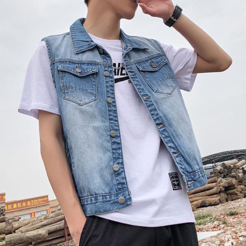 IELGY Джинсовый жилет, мужской тренд, повседневный корейский стиль, красивый свободный жилет без рукавов