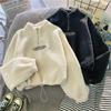 Autumn Winter Warm Cashmere Sweatshirt Women's Fashion Plush Loose Letter Korean Short Jacket Sweatshirt