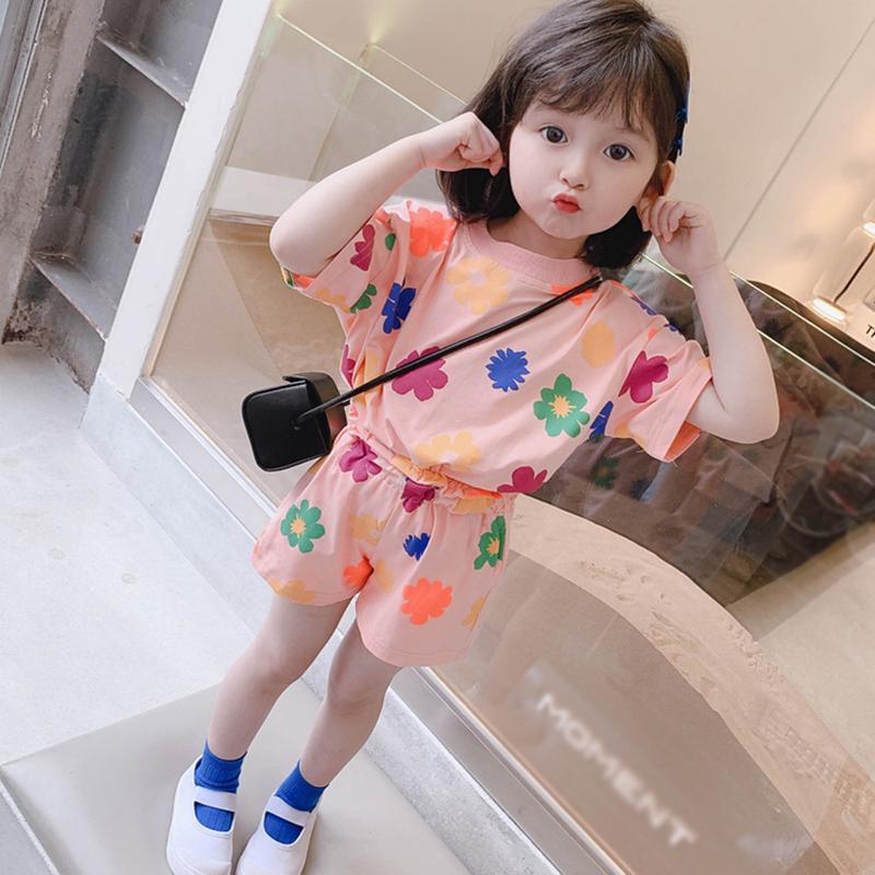 Комплект из двух предметов: топ с короткими рукавами и шорты для девочек, летний тонкий детский комплект одежды