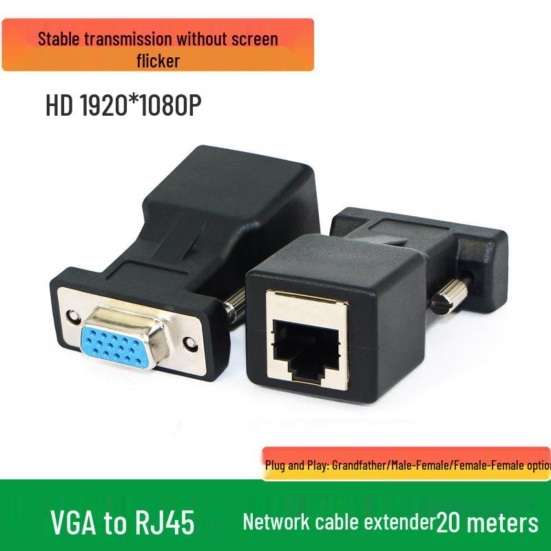 Адаптер-удлинитель сигнала RJ45 на VGA (папа/мама), 15 м