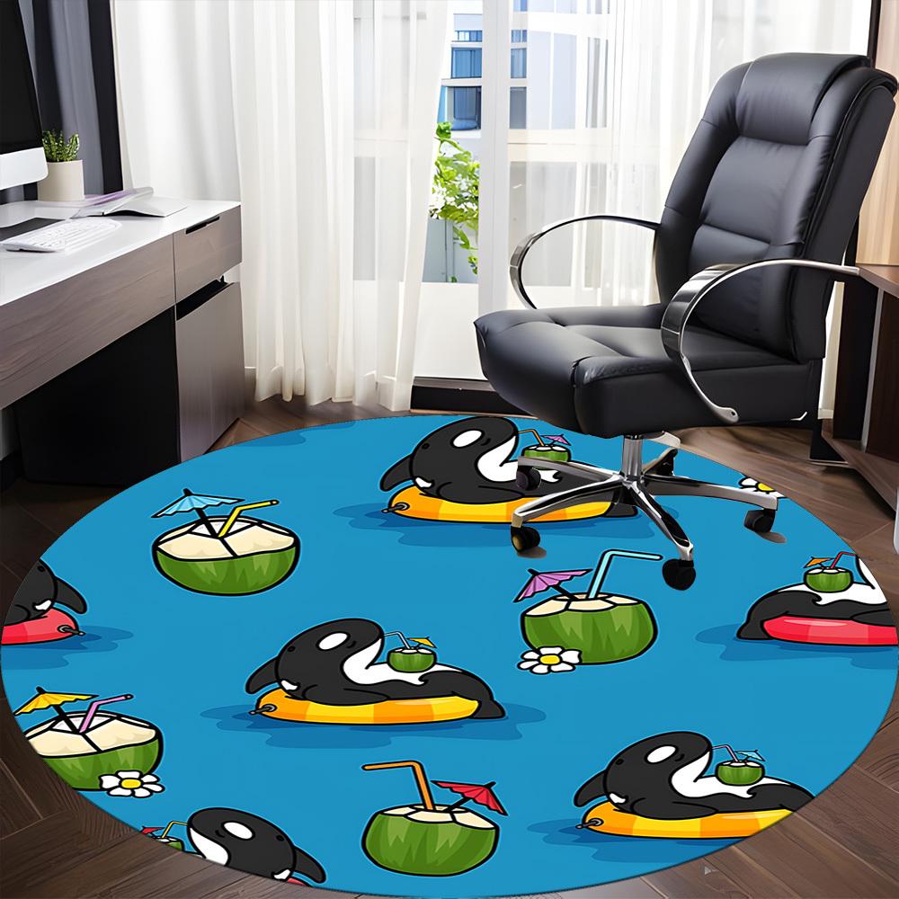 1pc Orca Party Office Round Area Rug, Mat Suitable ForOffice, Under Office Chairs Bedroom Living Room Home Decor, Room Deco