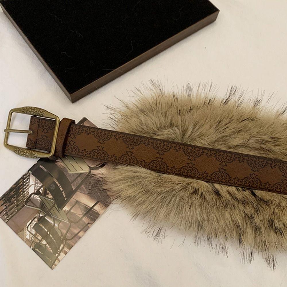 Trendy Design Faux Fur Belts Y2K Embossed Antique Bronze Belt Retro Waist Belts Women Fashion