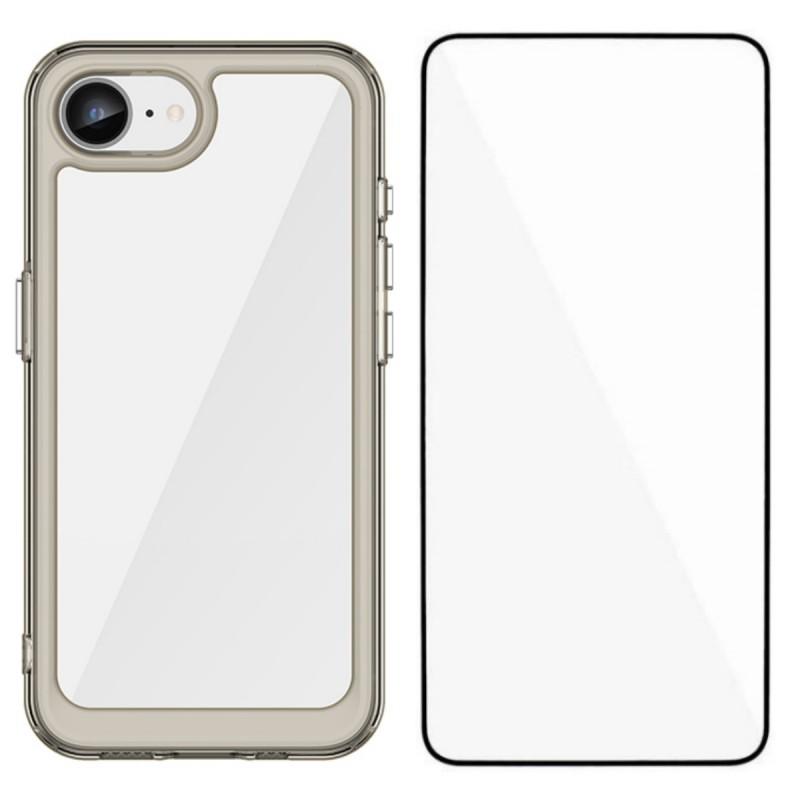 For iPhone 16e Phone Case WANLONFENG XC Series TPU Acrylic Cover with Tempered Glass (Big Lens Hole)