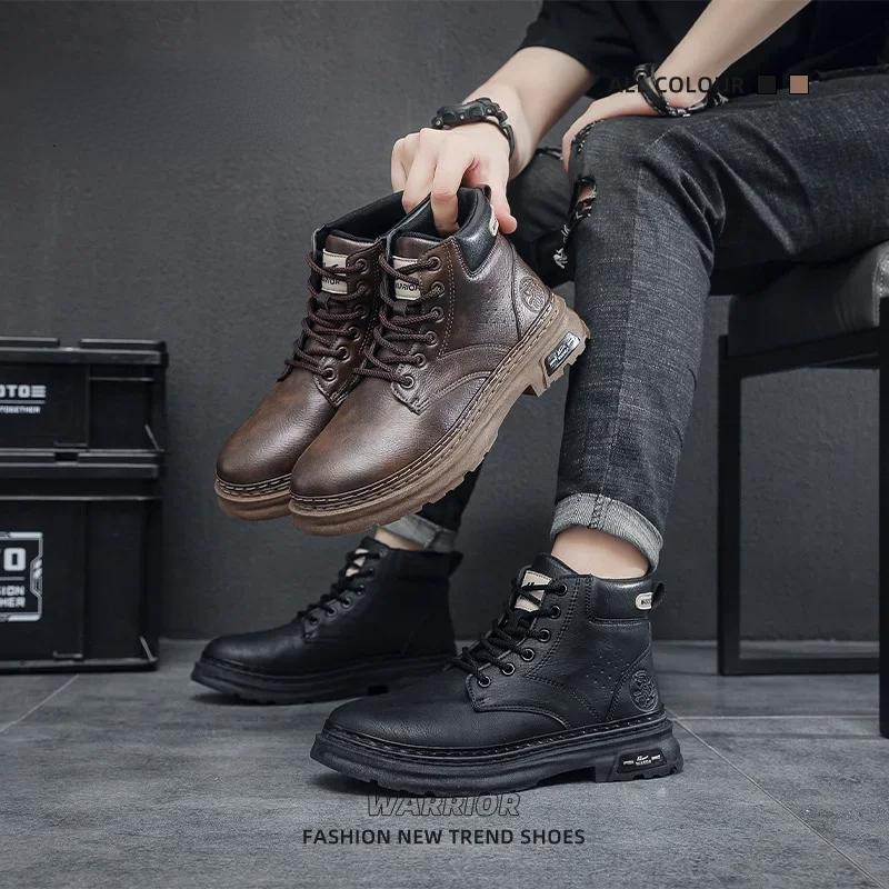 Ботинки из натуральной кожи для мужчин, мотоциклетные ботинки, трендовые ботильоны, высокие мужские ботинки в британском стиле в стиле ретро, новинка 2024 года, мужская обувь для активного отдыха
