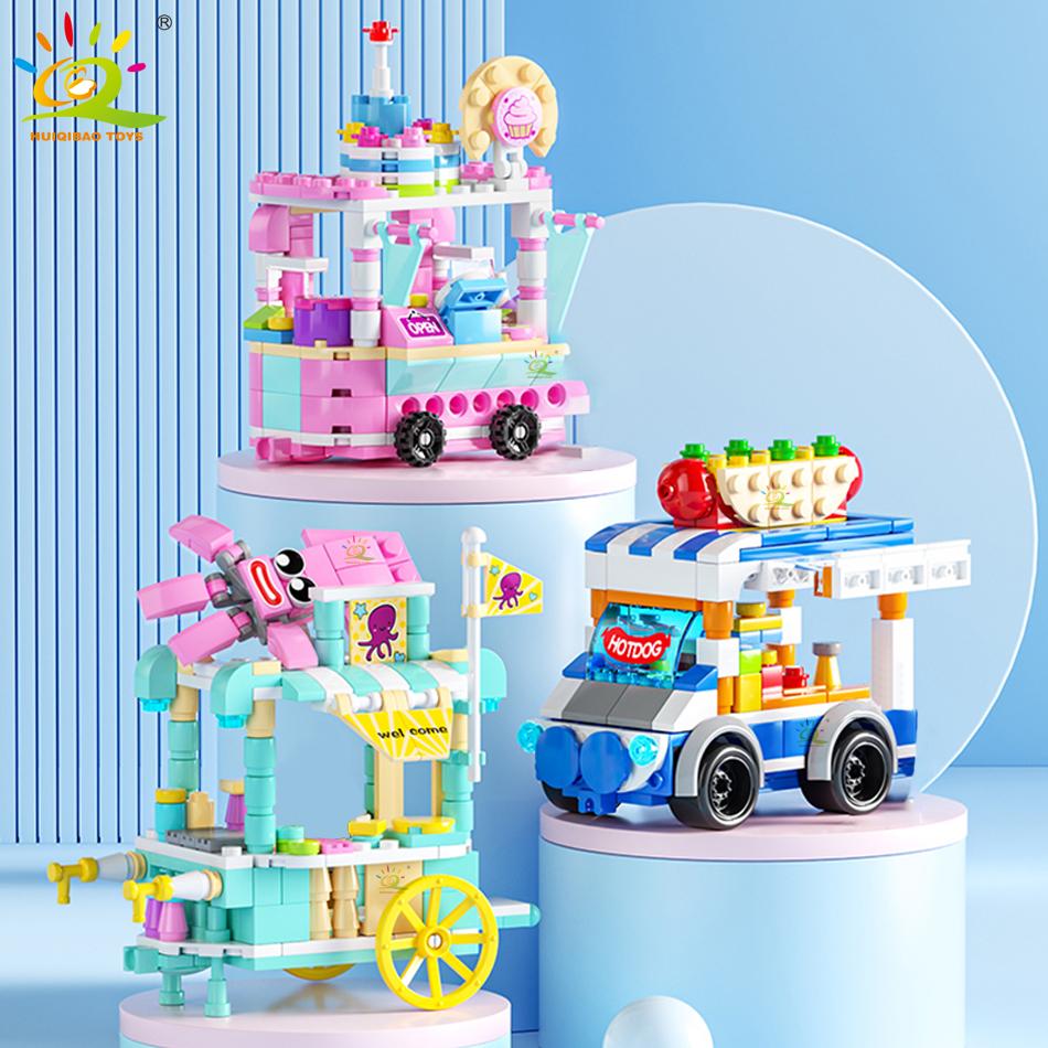 Креативная модель дома уличной еды, строительный блок MOC, розничный магазин с фигуркой, наборы кубиков для автомобилей с мороженым, игрушки для мальчиков для детей
