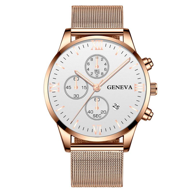 Модные мужские часы с римским узором и тремя глазами, календарем, мужские часы Milan с сетчатым ремешком