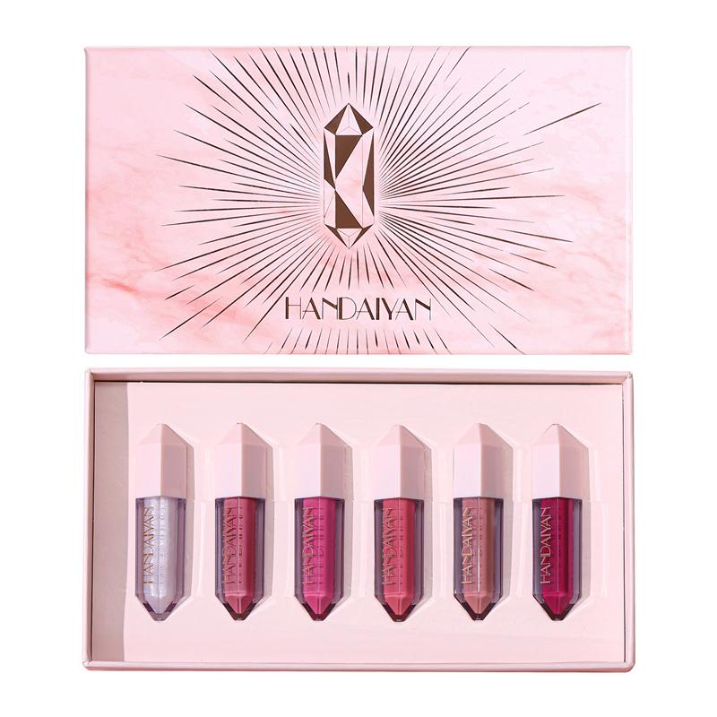 Набор из 6-цветных блесков для губ Diamond Lip Gloss Set Candy Color Pearl Sparkling Lip Gloss Стойкий антипригарный блеск для губ Cup Lip Gloss Set Gift Box