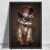 Fun Art Steam Punk Cat Oil Painting Poster and Printmaking Animal Wall Living Room Decoration Frameless Art
