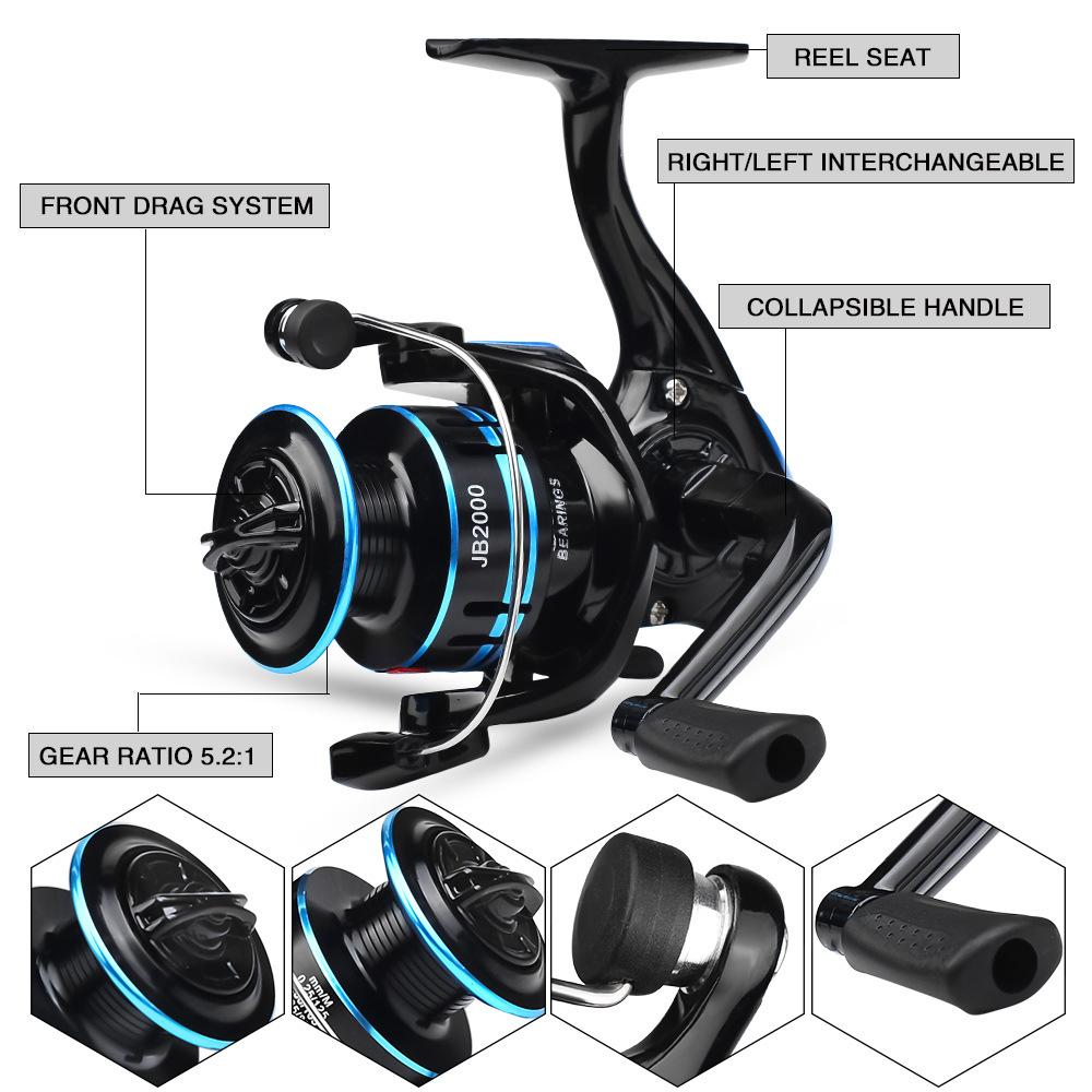 Сверхлегкая катушка для спиннинга 2000 5.2:Катушка с 1 передаточным числом. Металлическая спиннинговая катушка 1BB, универсальная для морской и пресной воды. Максимальное тяговое усилие 5 кг.