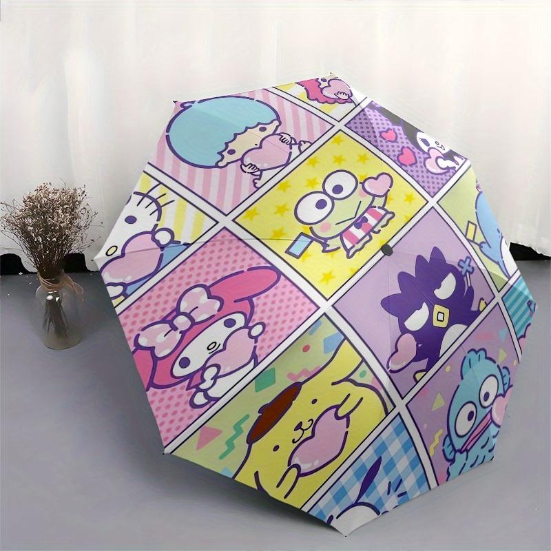 Sanrio Characters,Kawaii Icons Automatic Folding Umbrella Simple 8 Rib Design, Bright Cartoon Pattern, Durable Iron Frame, Suitable For Trav