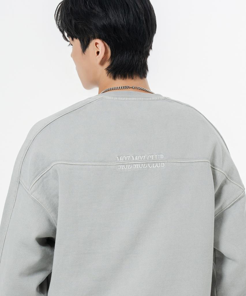MOZMOZ Heavy Weight Pigment Back Embroidery Cutout Oversized Sweatshirt Gray