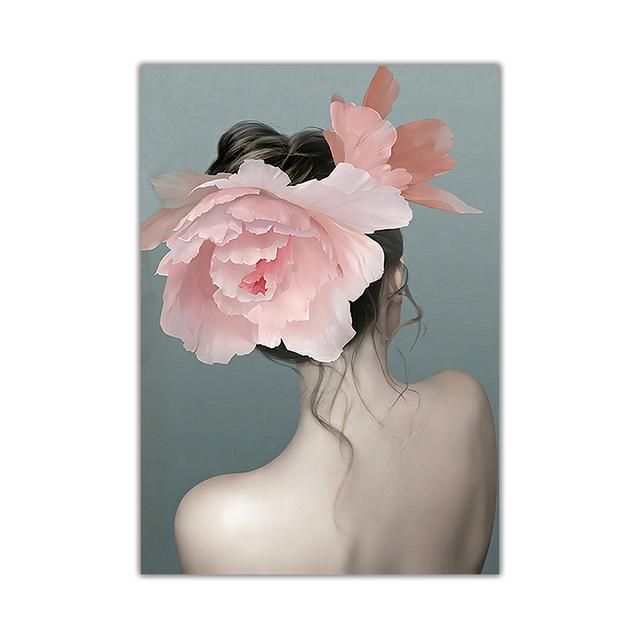 Скандинавские современные девушки, цветок, крылья ангела, головной убор, абстрактные картины для девочек, холст, живопись, настенная живопись, принт, постер, украшение для спальни