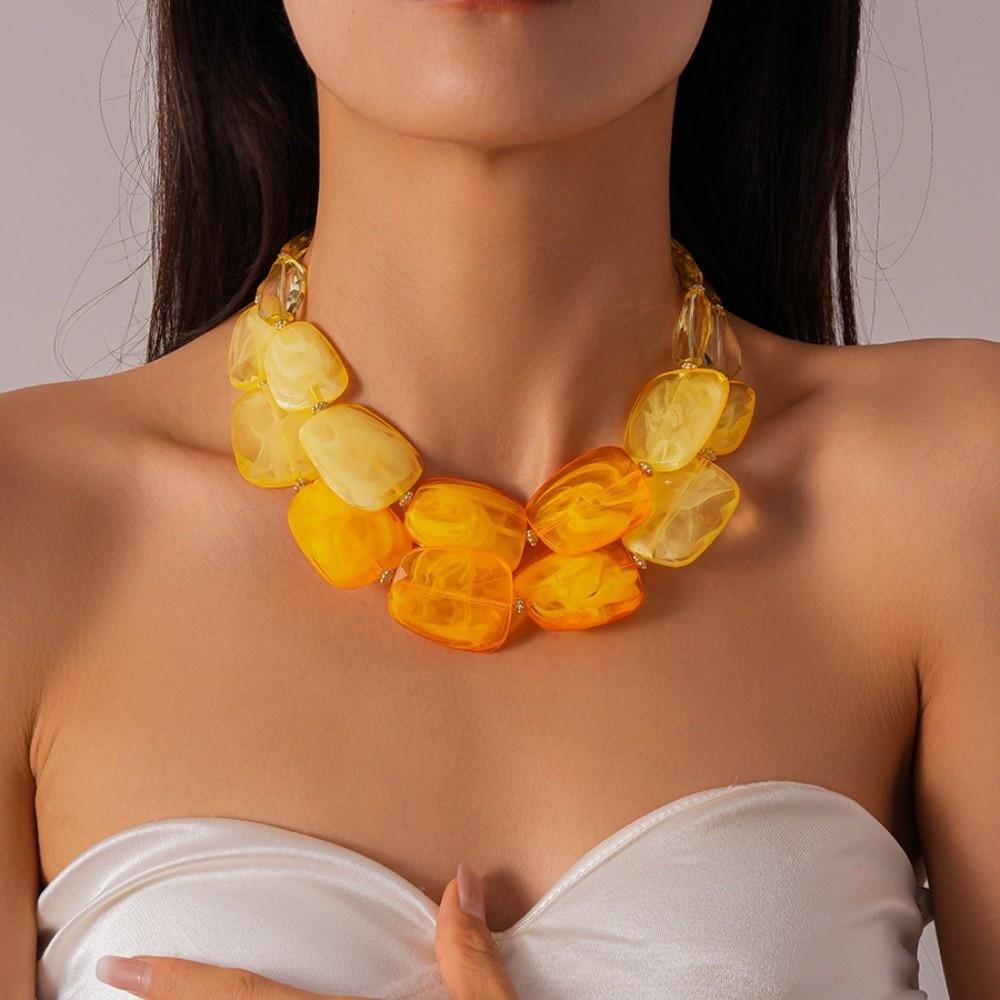 Multi-hue Oversized Resin Strand Translucent-jelly Geometric Facet Choker Swimwear Accessories