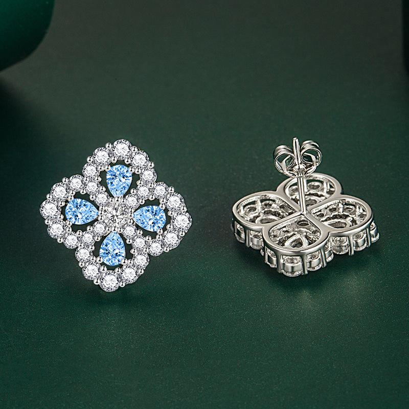 BELLA BOX S925 Серебряные иглы со стразами, полые серьги с четырьмя листами клевера, серьги сладкого и свежего цвета, аксессуары для вечеринок