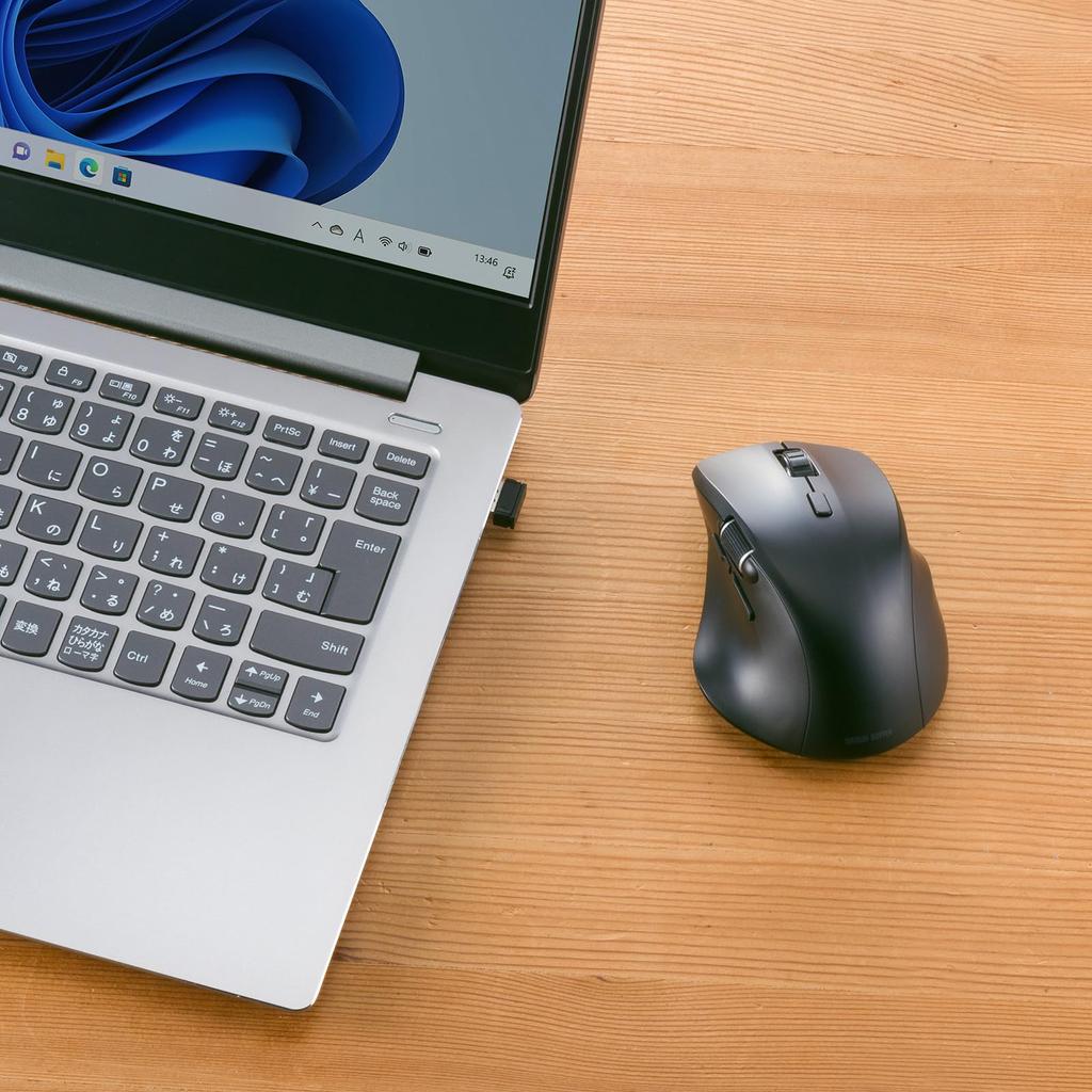 Sanwa Supply Silent Wireless Mouse (with Side Wheel, 5 Buttons, Black) MA-WBS524BK