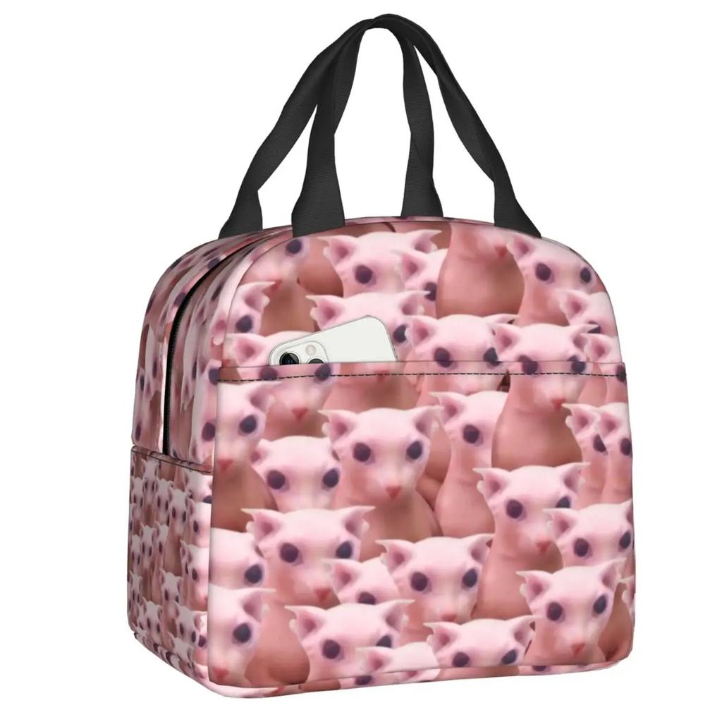 Black Cat Looking At The Full Moon Insulated Lunch Tote Bag for Women Animal Cartoon Portable Thermal Cooler Bento Box