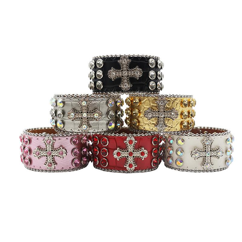 Дизайнерский ПУ браслет красочный крест с бриллиантами и стразами браслет