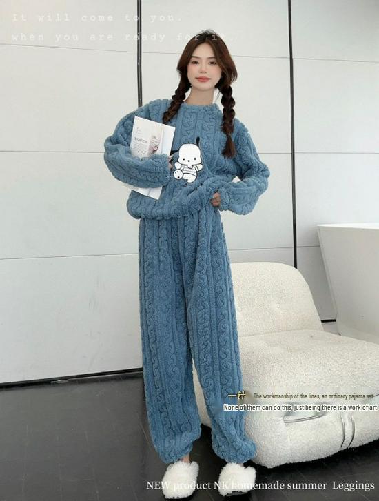 Женский утолщенный фланелевый пижамный комплект из кораллового флиса на осень/зиму 2025 с длинным кардиганом, больших размеров, теплая домашняя одежда.