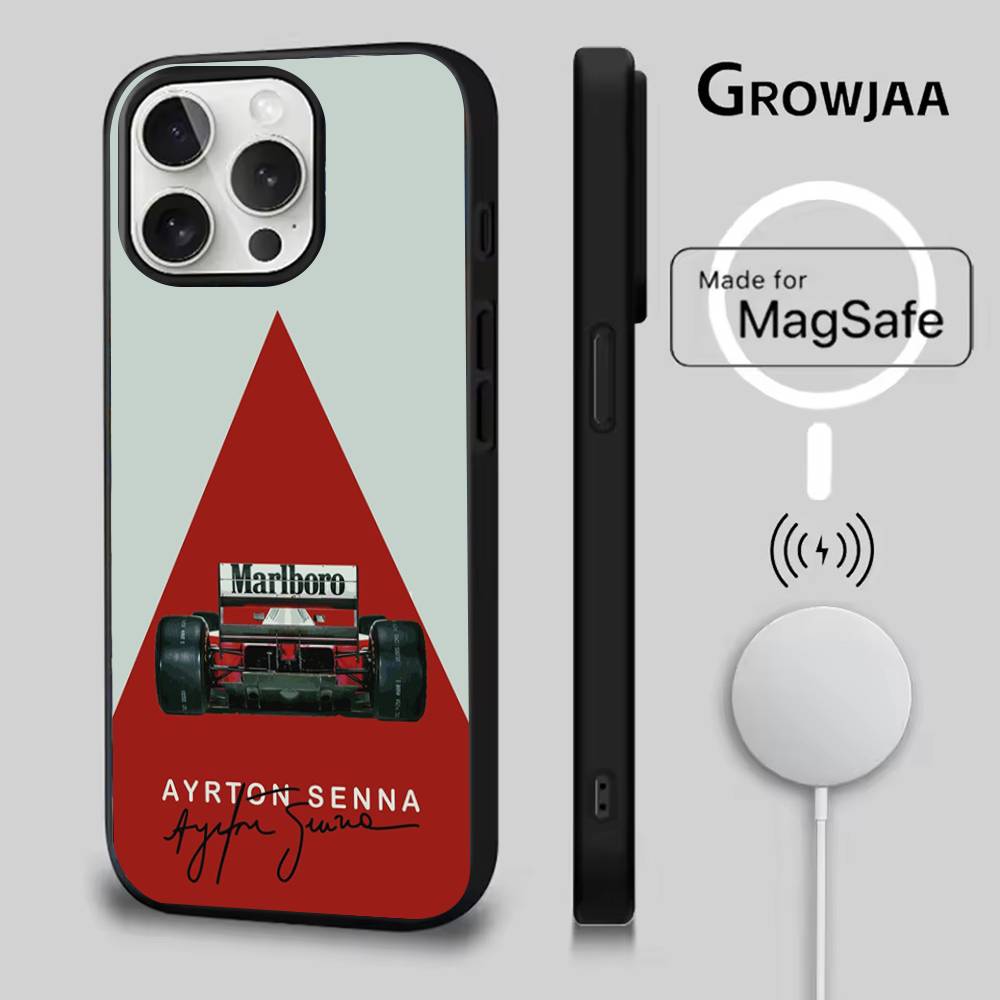 Чехол для телефона F1 A-Ayrton Tacing Driver Senna для iPhone 16e, 16, 15, 14, 13, 12, 11, Plus, Pro, Max, Mini с магнитной беспроводной зарядкой Magsafe