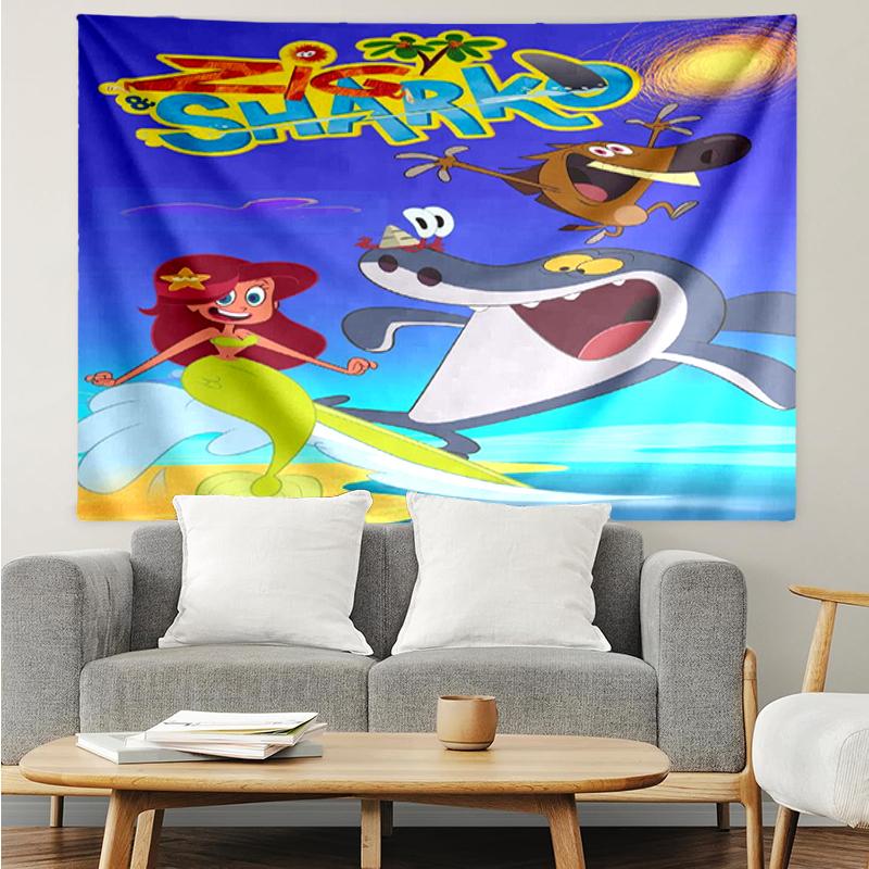 Zig & sharko Print Tapestry, Backdrop, Easy Setup, Ideal for Bedroom, Office & Living Room, with Aesthetic Wall Hanging Decor.