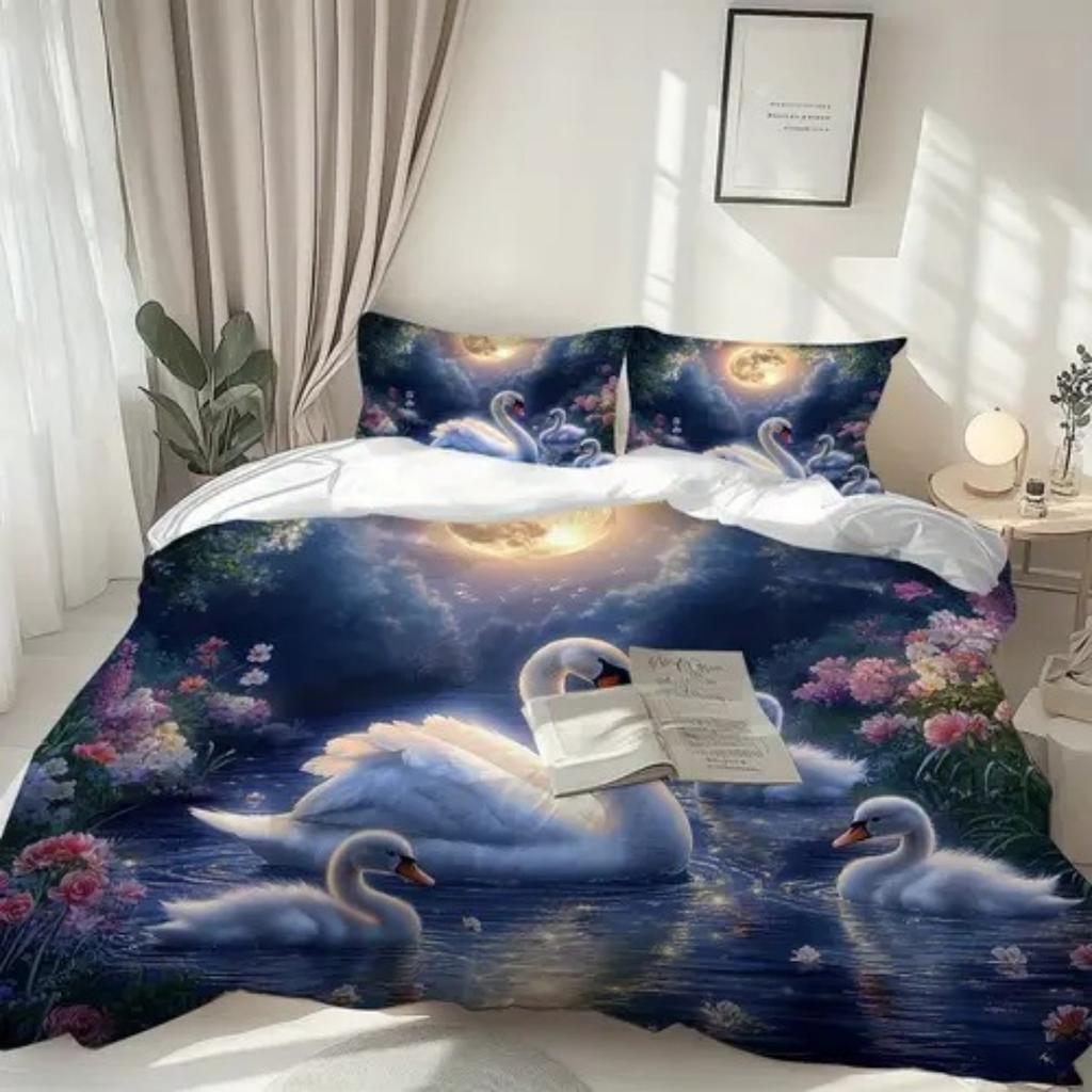 Цвет света Элегантный Белый Лебедь Пододеяльник Размер Квин Кинг Лебедь Жемчуг Комплект Постельного Белья Универсальный для Четырех Сезонов Украшение Комнаты Роскошь