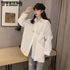 Office Ladies Solid Loose Asymmetric Button Up Niche Long Sleeve Shirts Casual New Turn-down Collar Couple Fashion Tops