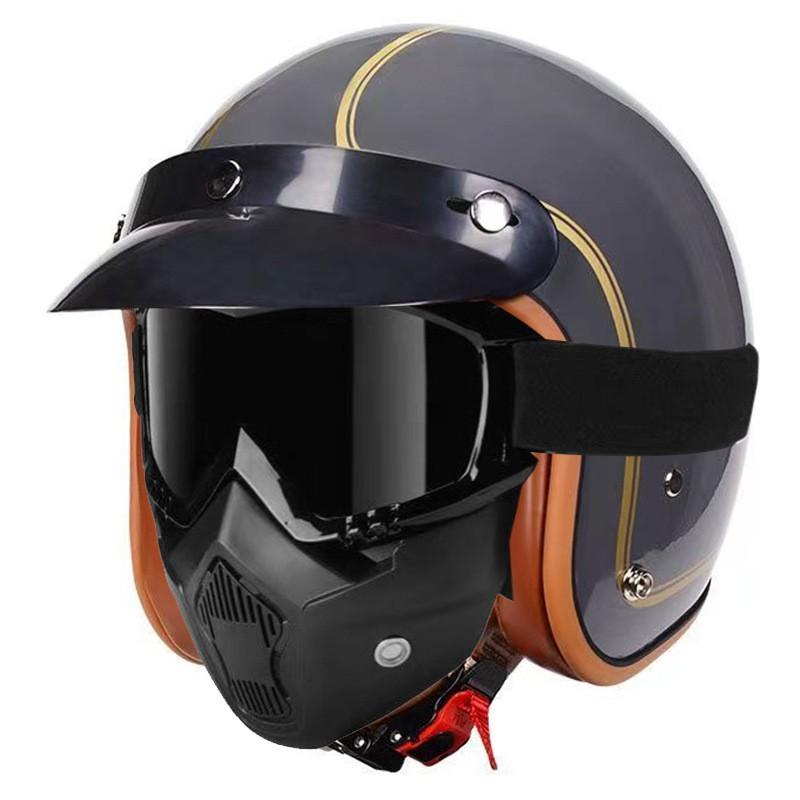 DOT Certified 3/4 Motorcycle Helmet Men Women Retro Style ABS Cruiser Scooter Half With Bluetooth Option