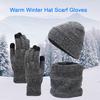 3 Pcs/Set Hat Scarf And Gloves Set Thick Knitted Ear Protecting Cap Gloves Stretchy Plush-lined Windproof Winter Dome Cap Neck Wrap Set for