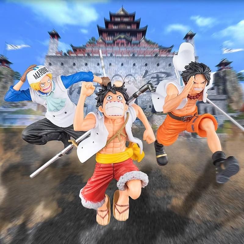 17cm Anime One Piece Figure Luffy Ace Sabo Three Brothers Running Posture Statue Model PVC Desktop Action Figure Toy Gifts