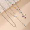 3/4Pcs Simple Jesus Cross Pendant Choker Stacking Necklace For Women Trendy Colorful Crystal Chain Christian Jewelry Gift