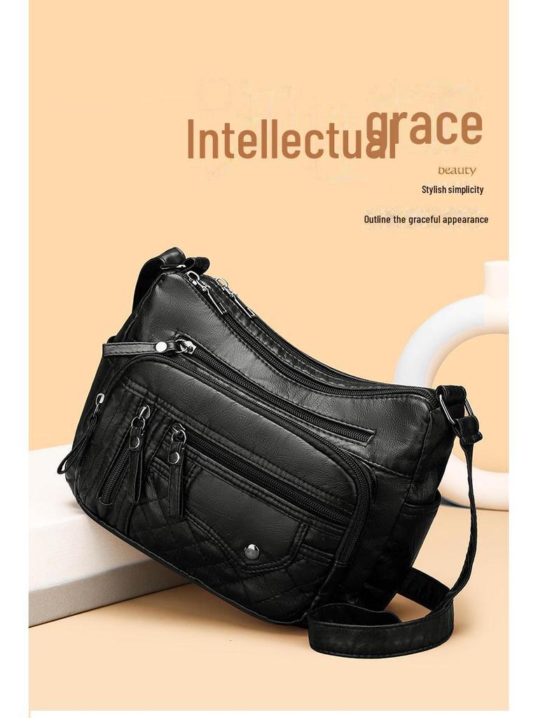 Женская сумка через плечо из мягкой кожи с несколькими отделениями