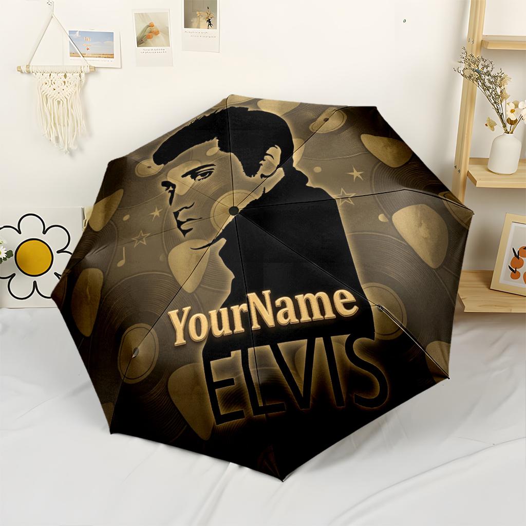 Elvis Personalized Text Umbrella Compact Travel Automatic Umbrella Compact Durable 8-Rib Foldable Design for Outdoor Daily Use Fashionable Accessory