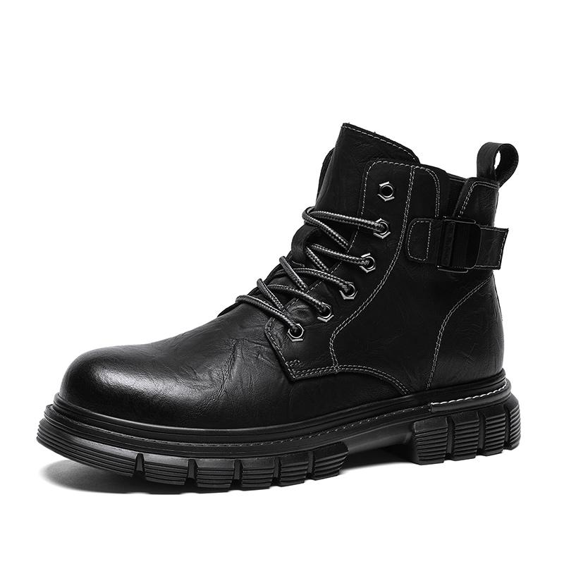 Fashion Fashion Motorcycle Ankle Boots for Men Non-Slip Lace-Up Botas Hot Sale Male High Top Shoes Motorcycle Boots Comfy Walking Shoes
