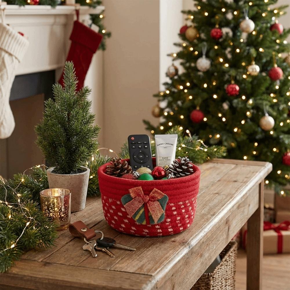 Santa Claus Christmas  Storage Basket Cotton Rope Woven Candy Storage Basket Desktop Organizer  Key