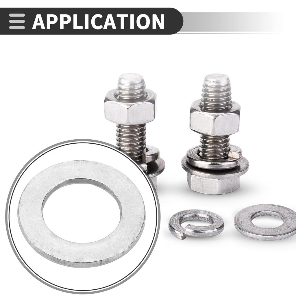 Motoforti Universal Flat Washers, 23mm Inner Diameter, 39mm Outer Diameter, 3mm Thick, Durable Stainless Steel, Silver Tone, 10-Piece Set