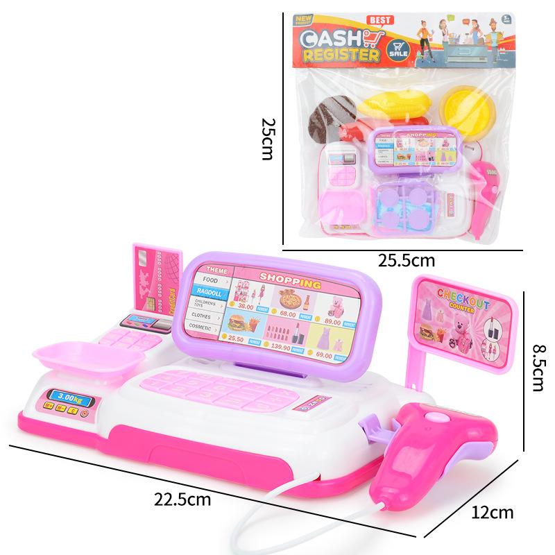 Children'S Play House Supermarket Cash Register Set, Simulated Vegetable And Fruit Model, Lighting And Sound Effects Checkout Page