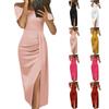 Women's Elegant Strapless Pleated Slim High Split Long Formal Banquet Party Dresses