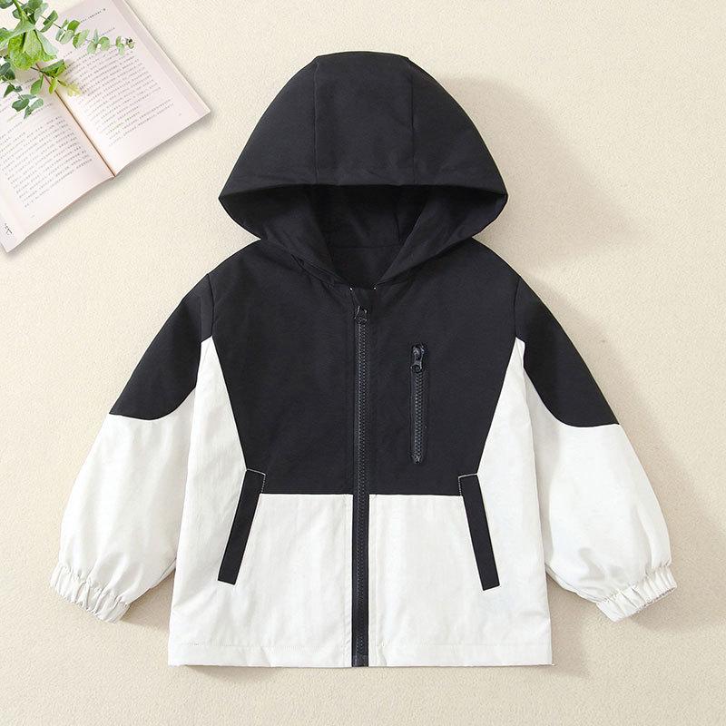 Kids' Color Block Hooded Windbreaker - Spring/Autumn 2026 Boys' Long Sleeve Jacket